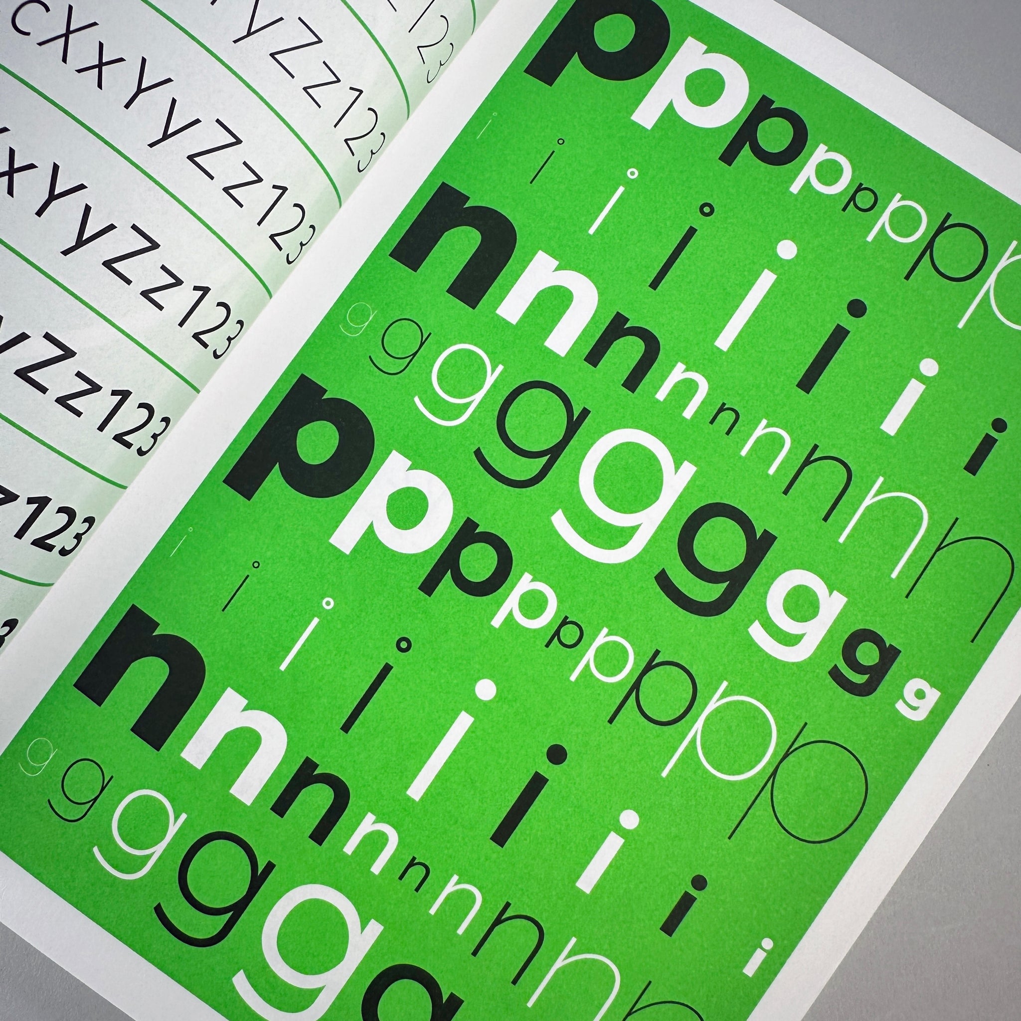Typeface Specimen Design Ping: A Whole World Typeface Specimen (Green) – Draw Down